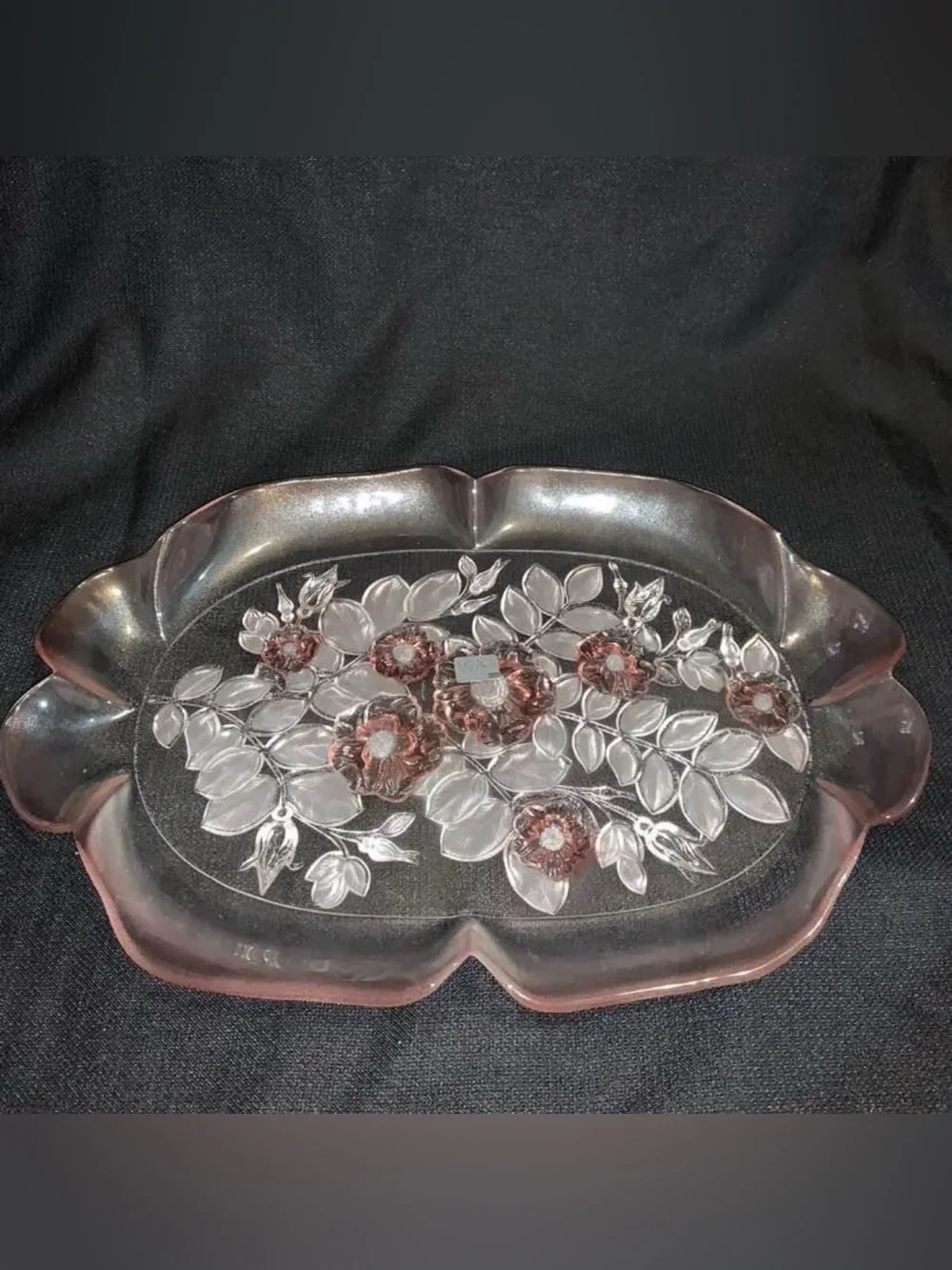 Pink Floral Glass Serving Tray - Home Bath